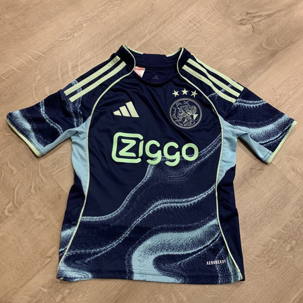 Adidas Ajax Amsterdam 2025/2026 Away Soccer Jersey Youth Boys XS (7-8 Yrs) Blue
